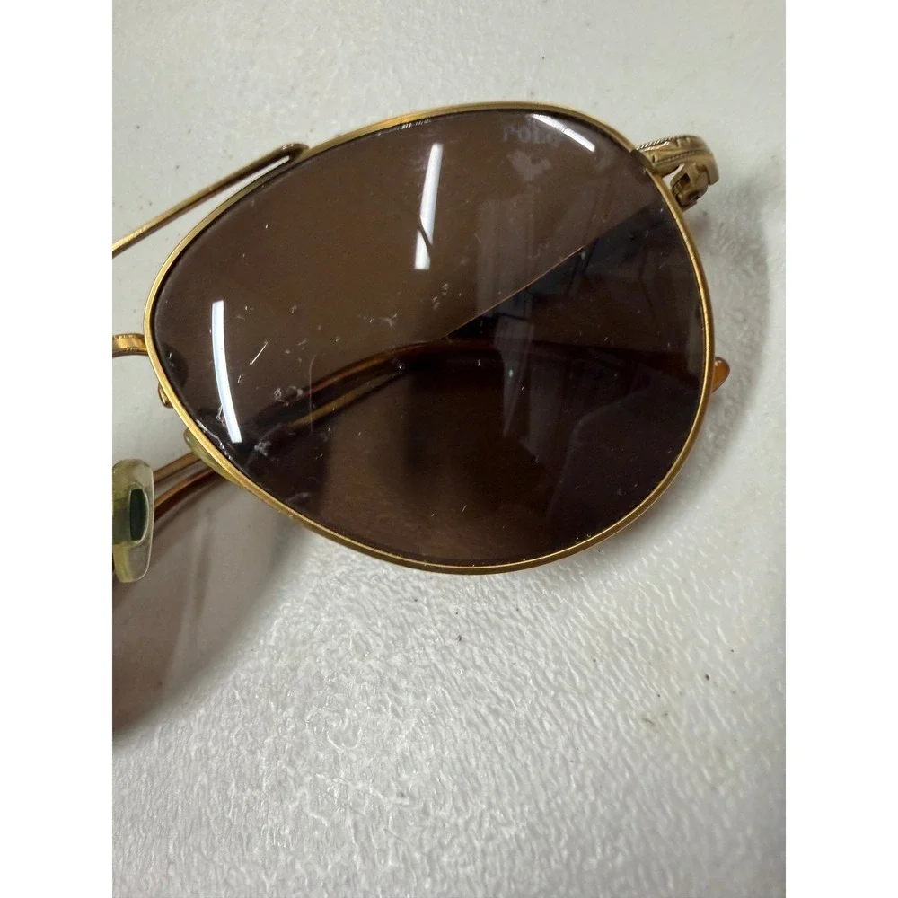 Ralph Lauren Aviator Sunglasses Gold Filigree Frame Brown Lens Made in Italy